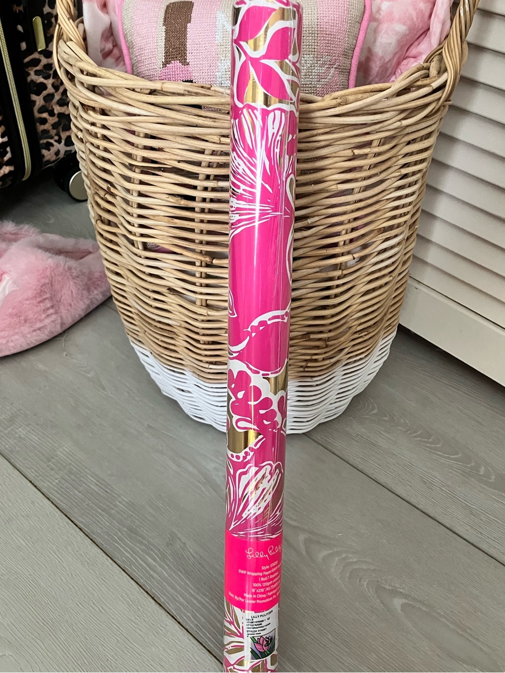 Lilly Pulitzer Hot Pink Floral & Gold Gift Wrap Roll